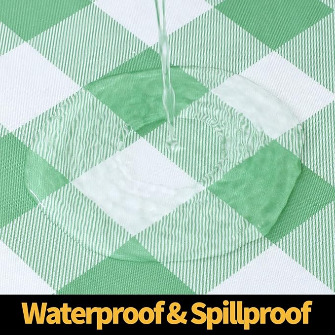 Smiry Rectangle Picnic Table Cloth, Elastic Waterproof Fitted Vinyl Tablecloths, Flannel Backed Buffalo Plaid Table Covers for Dining, Camping, Outdoor (Sage Green and White, 24" x 48")