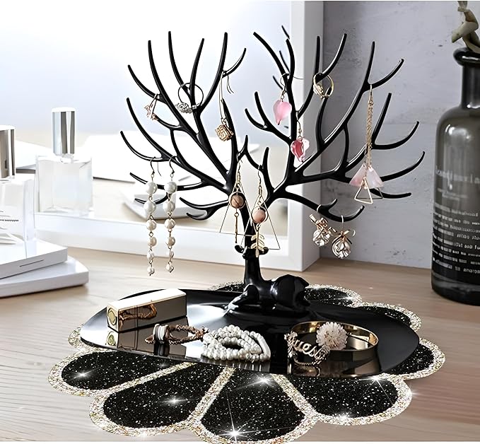 Washable Waterproof Diamond Circle Placemats for Round Tablescape Decor for Dinner and Kitchen Bling Placemats for Weddings & Special Events (Black)
