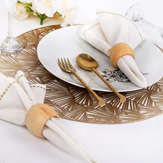 CLEENTABLE Wooden Napkin Rings Set of 12 - Handcrafted Napkin Holder for Dinner Table Decoration, Weddings, Home, Kitchen, Decor, Dinner, Parties, Every Day Use - Durable, Versatile (Cream)