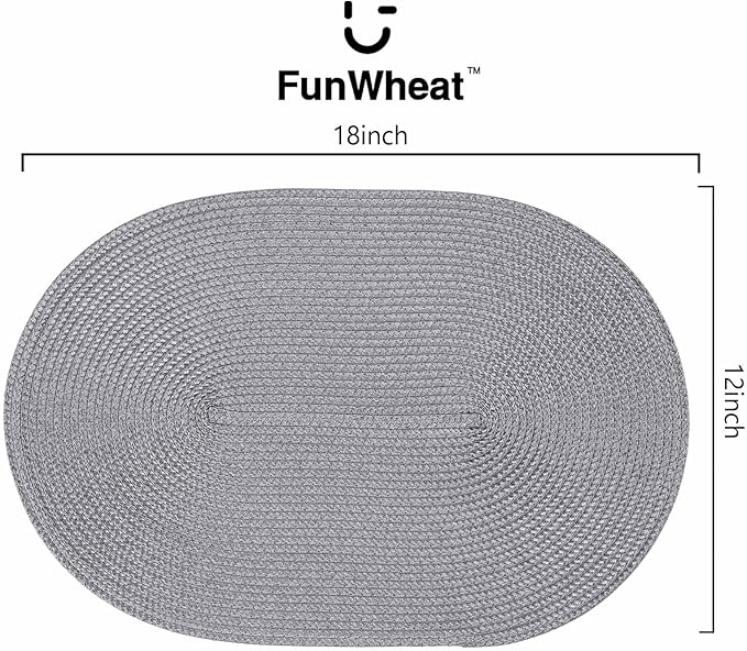 FunWheat Oval Braided Placemats Set of 4 Table Mats for Dining Tables Washable Heat Resistant Place Mats for Indoor Outdoor Use 12 x18 Inch(Oval Light Grey, 4pcs)