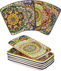 Henten Home Porcelain 8 Inch Dessert Plates, Ceramic Rectangular Salad Plate Set of 6, Bohemian Serving Dishes for Sushi, Appetizer, Cake, Sashimi, Microwave & Dishwasher Safe