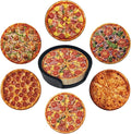 Pizza Coasters for Drinks with Holder Round Leather Coasters Set of 6 Cups Mugs Mat Pad for Home Kitchen Bar
