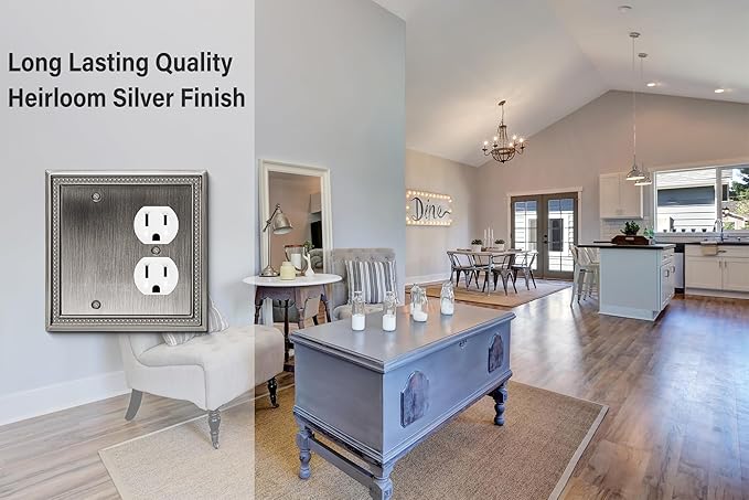 Henne Bery Sunken Pearls Heavy Duty Decorative Wall Plate Switch Plate Outlet Cover (Blank/Duplex, Heirloom Silver)