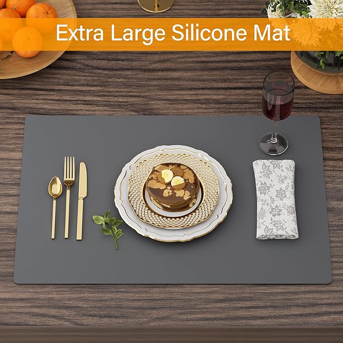 2-Pack Extra Thick Silicone Counter Mats - 24”x16” Large Heat Resistant Kitchen Countertop Protector, Non-Slip Hot Pad Trivet for Air Fryer, Hot Pots & Pans, Coffee Maker(Grey)