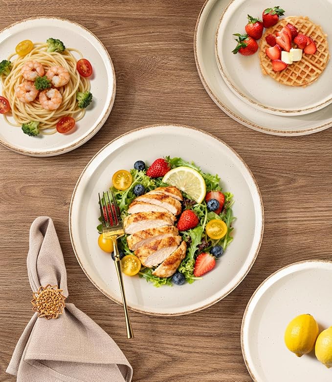 AmorArc Ceramic Dinnerware Sets for 6, 18 Pieces Handpainted Plates and Bowls Set with Rustic Terracotta Underside, Scratch Resistant Stoneware Dishes Set, Dishwasher & Microwave Safe