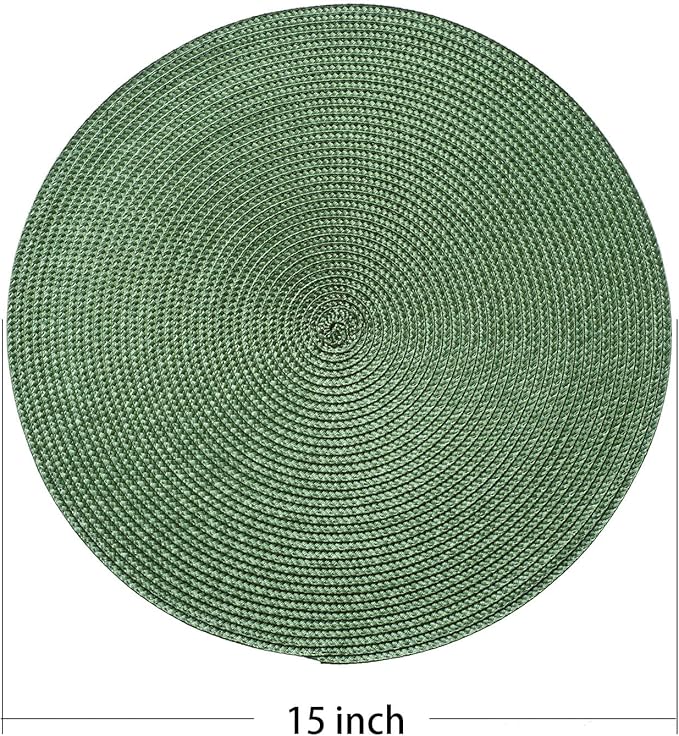 AHHFSMEI Round Braided Placemats 15 Inch Round Table Mats for Dining Tables Natural Woven Heat Resistant Place mats Set of 6 (Olive Green)