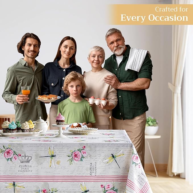 Maison d' Hermine Table Cloth Square Table 100% Cotton 54 x 54 Inches Tablecloth Reusable Decorative for Dining Room Farmhouse Home Valentines Day Decorations Spring Summer - Champ De Mars