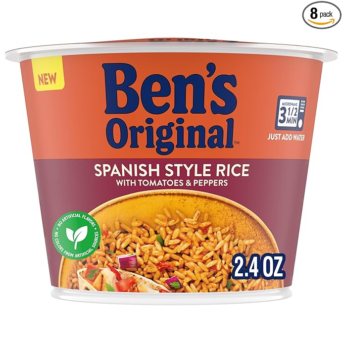 BEN'S ORIGINAL Spanish Style Rice Single Serve Cup, Snack or Side, Microwave in 3.5 Minutes, 2.4 oz (Pack of 8)