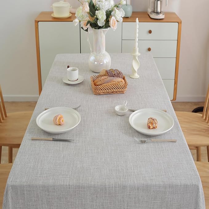 JIALE Textured Tablecloth, Heavy Duty Linen Style Farmhouse Table Cloth Rectangle Table, Wrinkle-Free Washable Waterproof Table Cover for Kitchen, Dining, Parties, 55"x106", Light Brown