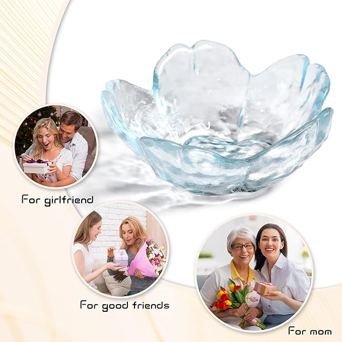 Cherry Blossom Glass Ring Holder Dish, Decorative Jewelry Trinket Rings Earrings Keys Storage Organizer Tray(Sky Blue)