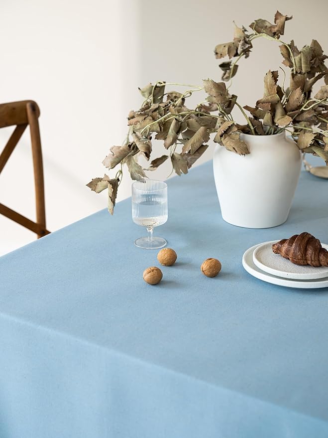 Blue Linen Table Cloths for Rectangle Tables Farmhouse Neutral Tablecloth Rectangular Kitchen Decoration Dining Table Cover Washable 60x132