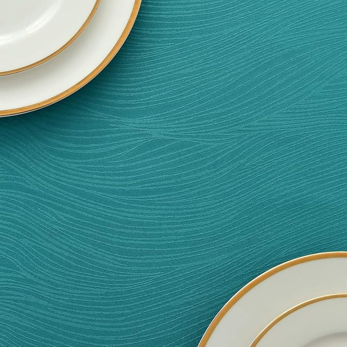 maxmill Jacquard Tablecloth Swirl Design Spillproof Wrinkle Free Water Resistant Heavy Weight Soft Table Cloth Decorative Fabric Table Cover for Outdoor and Indoor Use Square 52 x 52 Inch Teal