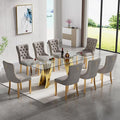SSLine 9 Piece Glass Dining Table Set,70" Dinner Room Glass Table Set for 8,Modern Kitchen Dinner Table Set with Stainless Steel Base and 8 Upholstered Velvet Dining Chairs for Living Dining Room
