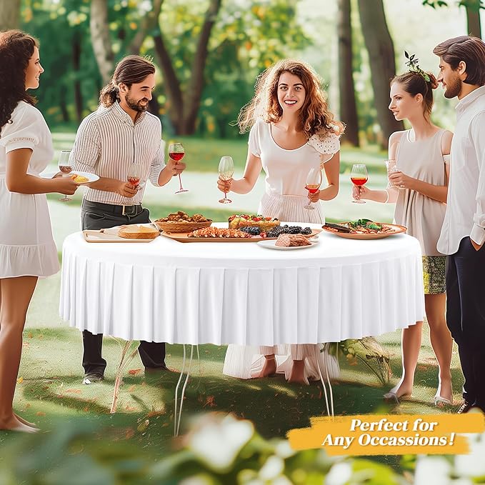 2 Pack White Spandex Round Tablecloths for 60 inch Tables, Stretchy Fitted 5FT Round Table Cloths, Wrinkle Free Table Cover with Skirt for Wedding Party Dining Banquet Baby Shower