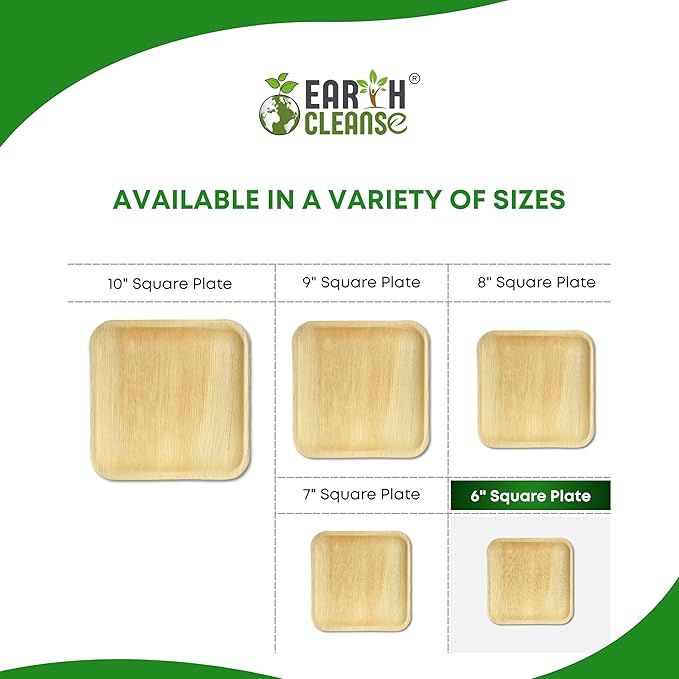 Compostable Palm Leaf Plates 6 Inch Square (200 Pack) | Disposable Biodegradable Plates Like Bamboo & Wooden | Microwave & Oven Safe | Eco-Friendly