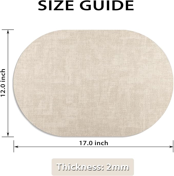 Placemats for Dining Table Set of 6 Non-Slip, Heat Resistant Oval Leather Placemat Double Layer, Waterproof Table Mats Easy to Clean for Kitchen Dining Room Coffee Office Table, Beige