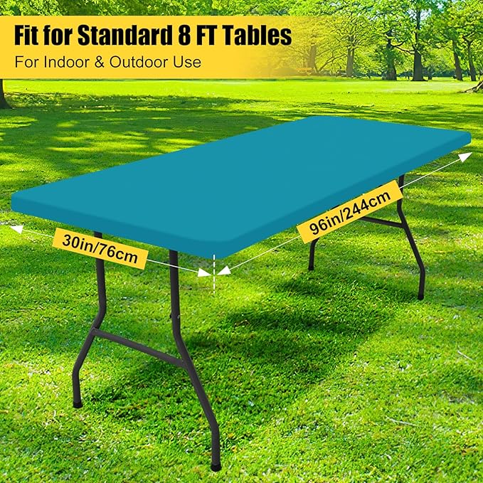 Smiry Rectangle Picnic Table Cloth, Waterproof Elastic Fitted Tablecloths for 8 Foot Tables, Washable Polyester Table Cover for Camping, Indoor and Outdoor (Teal, 30"x96")
