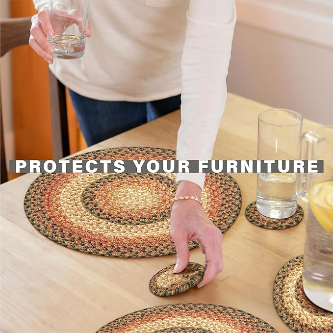 Homespice Russet Round Braided Placemats, Warm Country Decor, Set of 2, 15", Multicolor Jute Table Mats - Vibrant Colors, Durable, Easy to Clean and Protects Furniture