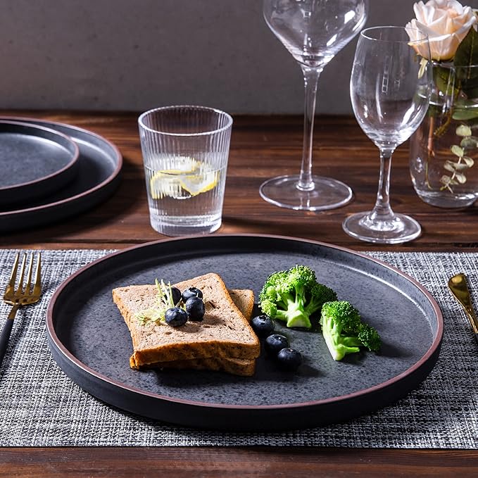 LERATIO Ceramic Dinnerware Sets for 6, High Edge Stoneware Plates and Bowls Set, Chip and Crack Resistant | Oven & Dishwasher & Microwave Safe Dishes Set, Service for 6 -Ashen