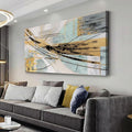 Abstract Wall Art Framed Wall Decor Modern Canvas Abstract Wall Art Black-Gold and Blue Grey Abstract Artwork for Living Room Bedroom Dining Room Home Office Decor 29"x58"