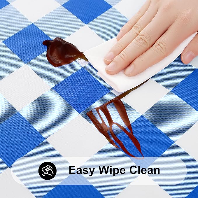 Smiry Rectangle Picnic Table Cloth, Elastic Waterproof Fitted Vinyl Tablecloths, Flannel Backed Buffalo Plaid Table Covers for Dining, Camping, Outdoor (White and Blue, 36" x 72")