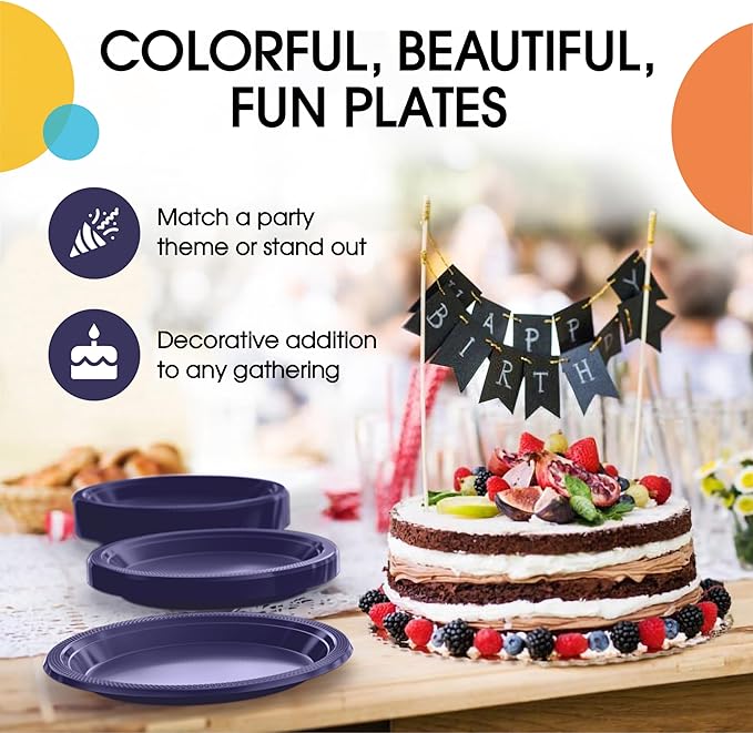 Exquisite Party Solids Navy Plastic Plates For Party 10" Navy Disposable Plates Heavy Duty 100 Pcs Plastic Dinnerware Sets Heavy Duty 350 GSM Disposable Dinnerware Set
