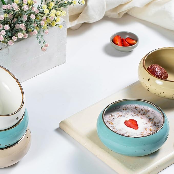 Small Hand Craft Dessert Bowls - 13.5oz, Set of 6 - Microwave, Oven, Dishwasher Safe, Ice Cream,Soup,Snacks, Rice, Cereal, Chili, Side Dishes, Dips, Ideal Gift - Natural Assorted Color