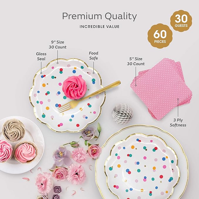Premium Pink and Gold Party Plates Set - 30 Pack Disposable Plates and Napkins, Ultra-Durable 400GSM, No Soggy Mess