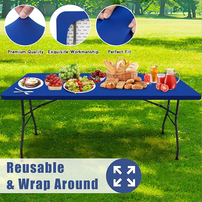 Spandex 5 Foot Rectangle Table Cloth 2 Pack, Elastic Fitted Tablecloths for Picnic, Stretch Washable Patio Table Cover for Outdoor, Camping, Banquet and Parties (Blue, 30"x60")