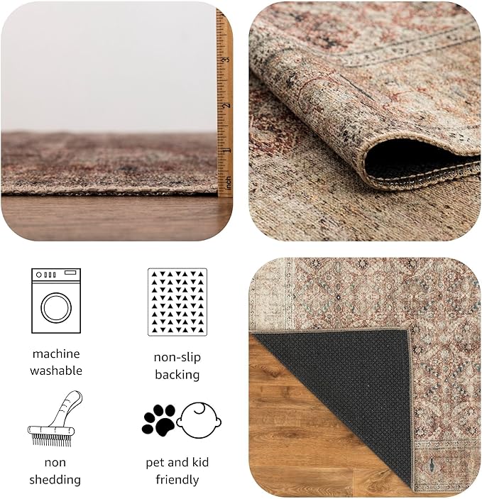 Keen Home Design 9x12 Rug - Machine Washable Area Rug with Non-Slip Backing, Ideal for Living Room, Dining Room, Bedroom - Vintage, Easy Clean, Durable, Low Pile - (9' x 12')