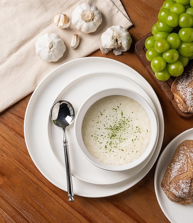 TheTerra Ceramic Dinnerware Sets, Handmade Reactive Glaze Plates and Bowls Set, Scratch Resistant Dish Set, Oven & Microwave & Dishwasher Safe, Bright White