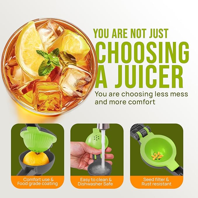 Zulay Kitchen Metal 2-in-1 Lemon Squeezer - Sturdy Max Extraction Hand Juicer Lemon Squeezer Gets Every Last Drop - Easy to Clean Manual Citrus Juicer - Easy-Use Lemon Juicer Squeezer - Gray/Lime
