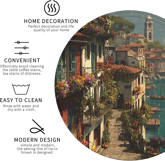 Ocean City Coasters Leather Round Drink Coasters 6 Pcs Set with Holderor for Cup Drink Coffee Table Bar Home Decor