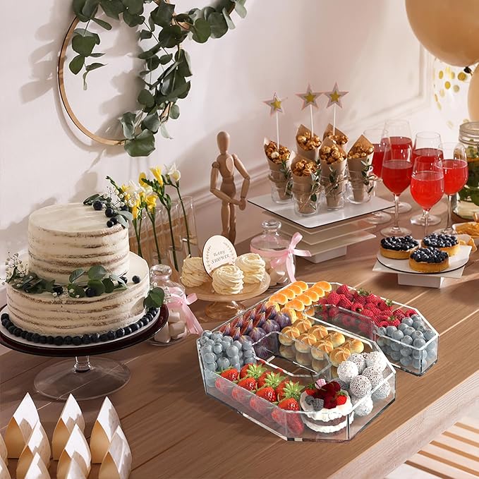 11" Acrylic Number Charcuterie Tray, Fillable Number Charcuterie Box for Food, Reusable Serving Cake Candy Dish Display Tray for Birthday Anniversary Party Decoration (Square Number 6)