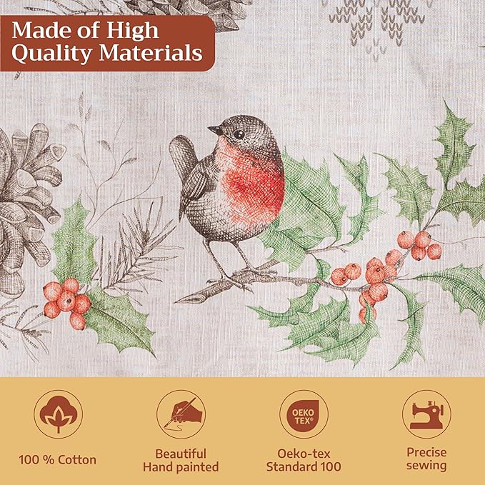 Maison d' Hermine Table Cloth Round Table 100% Cotton 69 Inches Fall Tablecloth Reusable Everyday Use for Thanksgiving Christmas Decorations Dining Farmhouse Party (Christmas Dew)