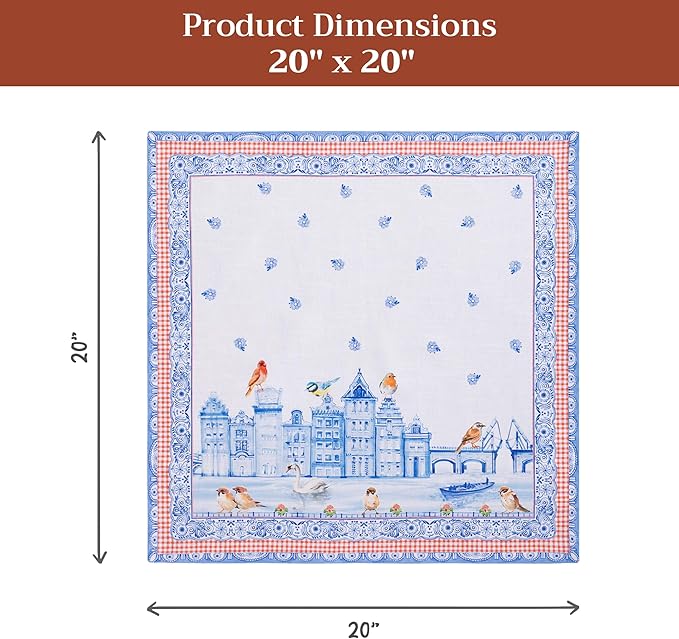 Maison d' Hermine Cloth Napkins Set of 4 100% Cotton Everyday Reusable Square Napkins Cloth Washable Dinner Wedding Restaurant Valentines Day Decorations Spring/Summer (Amsterdam Canals, 20" x 20")