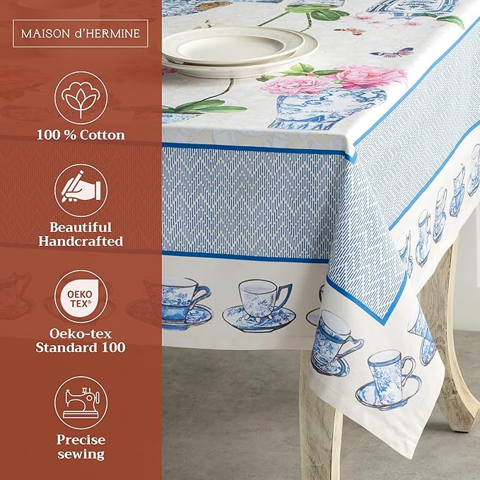 Maison d' Hermine Table Cloth Rectangle Table 100% Cotton 70 x 90 Inches Tablecloth Reusable Decorative for Dining Room Farmhouse Home Valentines Day Decorations Spring Summer - Canton