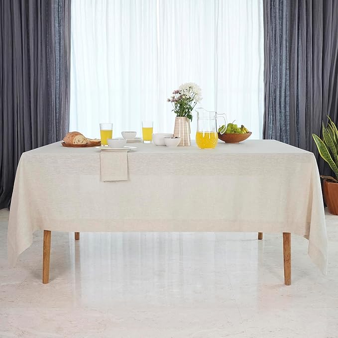 D'Moksha Homes Light Natural Linen Tablecloth 60 x 84 Inch - 100% Pure Linen Table Cloth for Rectangle Tables - Machine Washable Cloth Tablecloth for Valentines, Spring, Easter