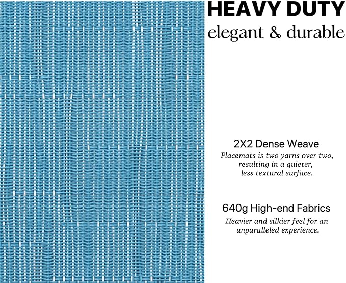 LEXMORE Placemats Set of 12 Vinyl/Plastic Woven Place Mats for Kitchen Table Indoor/Outdoor Washable Placemat Wipeable Dining Table Mats(Teal Blue)