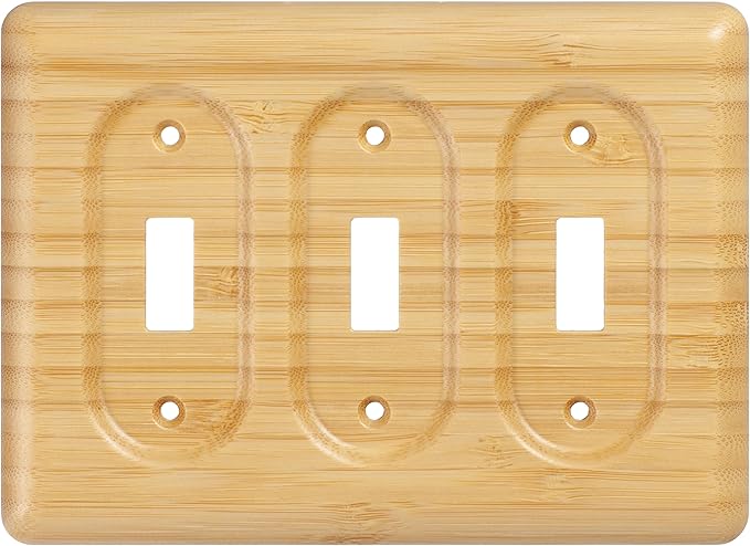 Triple Switch Plate Cover Solid Bamboo Wood for Rocker Light Switches Natural Stylish