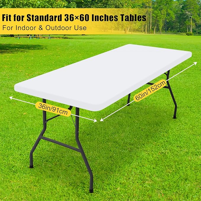 Smiry Rectangle Tablecloth, Elastic Fitted Flannel Backed Vinyl Tablecloths for 5ft Folding Tables, Waterproof Wipeable Table Covers for Indoor, Outdoor, Picnic and Camping (White, 36"x60")