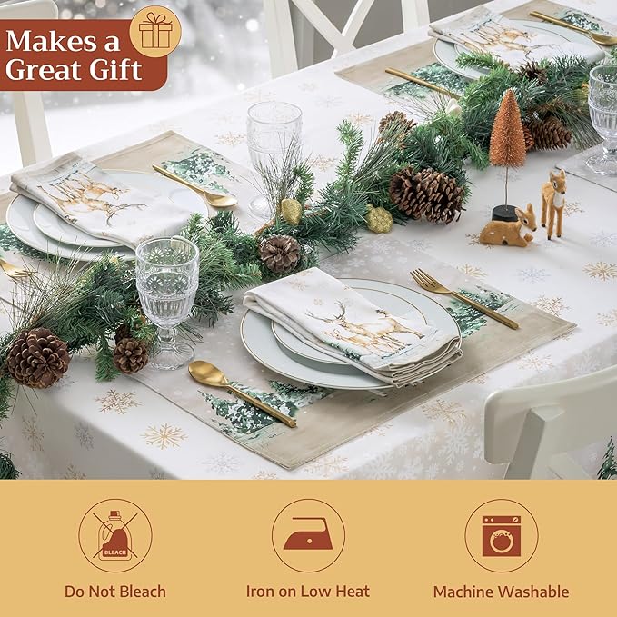 Maison d' Hermine Cloth Napkins Set of 4 100% Cotton for Thanksgiving Christmas Decorations Everyday Reusable Square Fall Napkins Cloth Washable Dinner Party (Deer in The Woods, 20"x20")