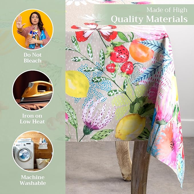Maison d' Hermine Table Cloth Rectangle Table 100% Cotton 60 x 120 Inches Tablecloth Reusable Decorative for Dining Room Farmhouse Home Valentines Day Decorations Spring Summer - Jardin D'Ete - Fog
