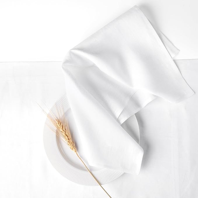 D'Moksha Homes White Linen Napkins 18 x 18 Inch - 100% Pure Linen Cloth Washable Dinner Napkins Set of 4 for Valentines, Spring, Easter