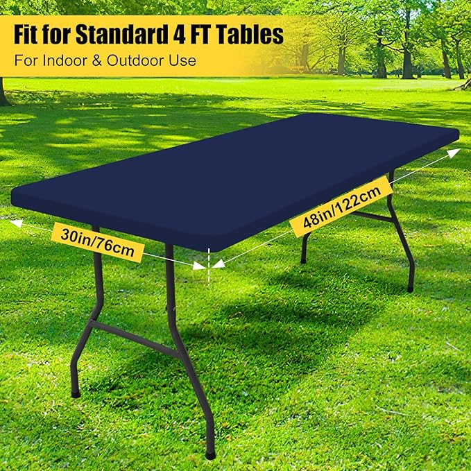 Smiry Rectangle Picnic Table Cloth, Waterproof Elastic Fitted Tablecloths for 4 Foot Tables, Washable Polyester Table Cover for Camping, Indoor and Outdoor (Navy, 30"x48")