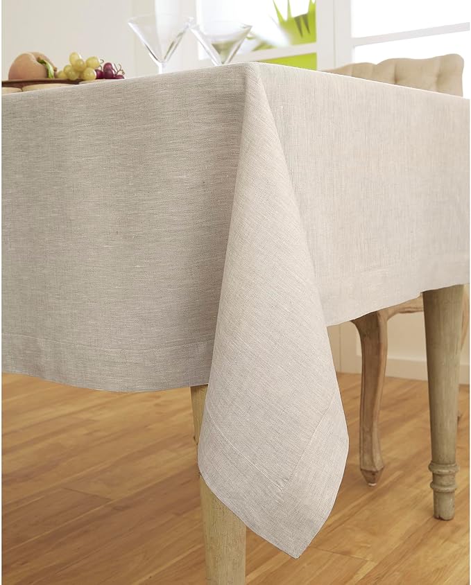 Solino Home Linen Tablecloth 60 x 108 Inch - 100% Pure Linen Light Natural Table Cloth for Rectangle Tables - Athena, Machine Washable Tablecloth for Spring, Easter