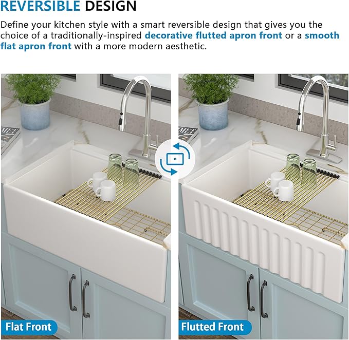 30 White Farm Sink Workstation - Fulorni 30 Inch Farmhouse Kitchen Sink Workstation with Slide Ledge Apron Front Reversible White Fireclay Ceramic Porcelain Single Bowl Farmer Style Basin