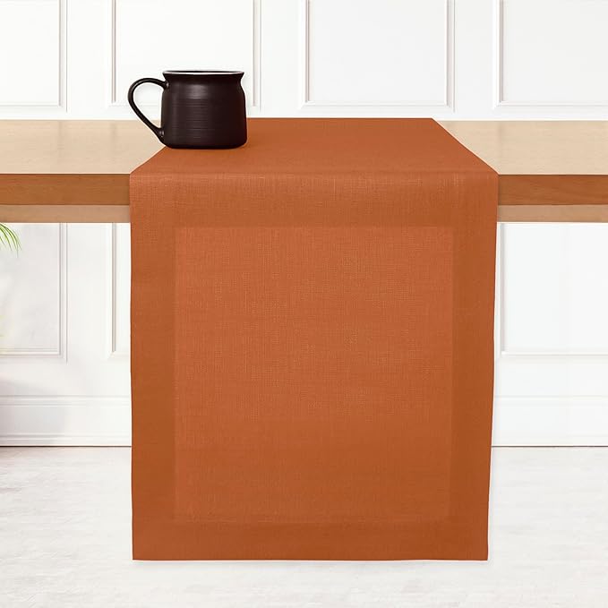 D'Moksha Homes Linen Rust Table Runner 120 Inches Long - 100% Pure Linen Dining Table Runner 14 x 120 Inch for Spring, Easter - Machine Washable