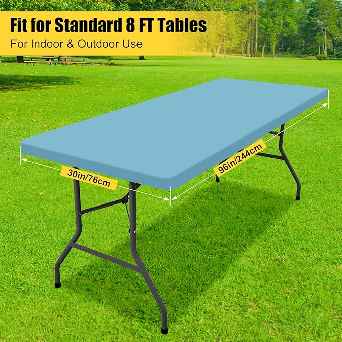 Smiry Rectangle Tablecloth, Elastic Fitted Flannel Backed Vinyl Tablecloths for 8ft Folding Tables, Waterproof Wipeable Table Covers for Indoor, Outdoor, Picnic and Camping (Aqua, 30"x96")