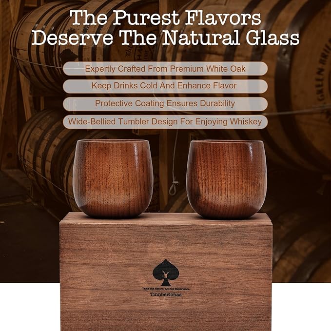 Wooden Whiskey Glass Set – Durable Bourbon Glass for Men, Insulated Old Fashioned Glass – Whiskey Gifts for Husband, Dad, Brother – Birthday, Christmas, Father’s Day, Retirement